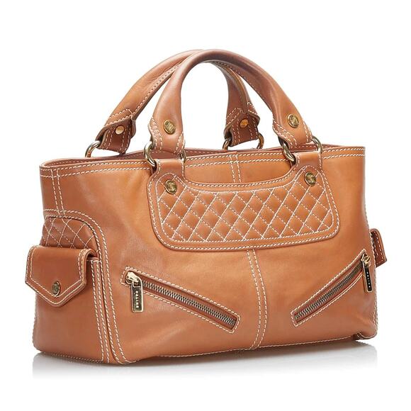 Celine Boogie Bag Tan Quilted Calfskin Top Handle Boston Satchel Handbag - Picture 2 of 9